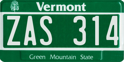 VT license plate ZAS314