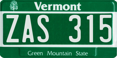VT license plate ZAS315