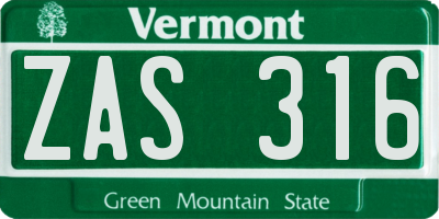VT license plate ZAS316