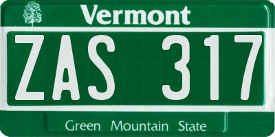 VT license plate ZAS317