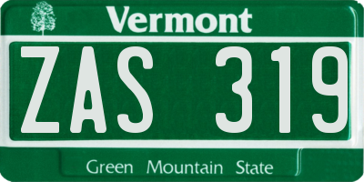 VT license plate ZAS319