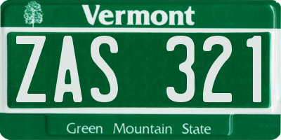 VT license plate ZAS321