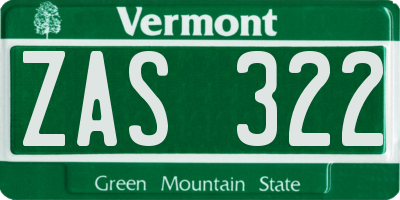 VT license plate ZAS322