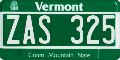VT license plate ZAS325