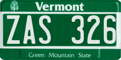 VT license plate ZAS326