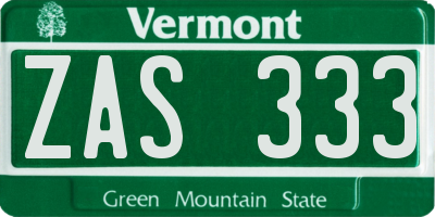 VT license plate ZAS333
