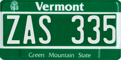 VT license plate ZAS335