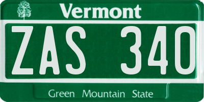 VT license plate ZAS340