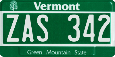 VT license plate ZAS342