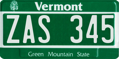 VT license plate ZAS345