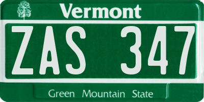 VT license plate ZAS347