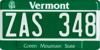 VT license plate ZAS348