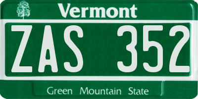 VT license plate ZAS352
