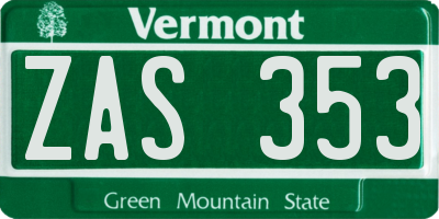 VT license plate ZAS353