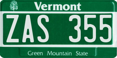 VT license plate ZAS355