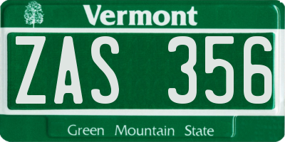 VT license plate ZAS356