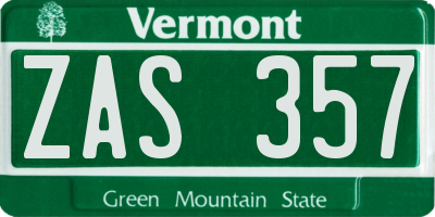 VT license plate ZAS357