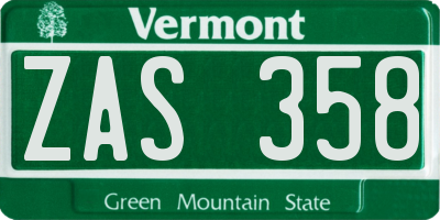 VT license plate ZAS358