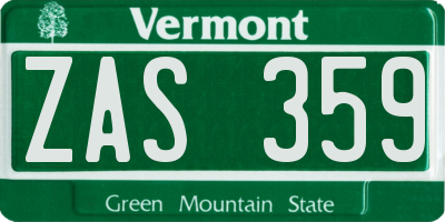 VT license plate ZAS359