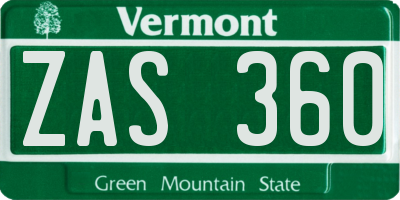 VT license plate ZAS360
