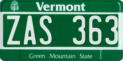 VT license plate ZAS363
