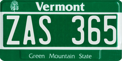 VT license plate ZAS365