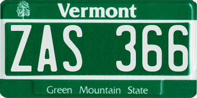 VT license plate ZAS366