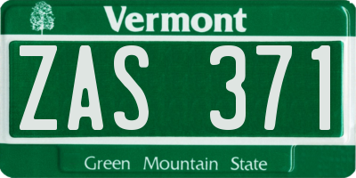 VT license plate ZAS371