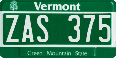 VT license plate ZAS375