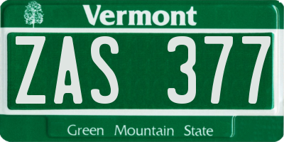 VT license plate ZAS377