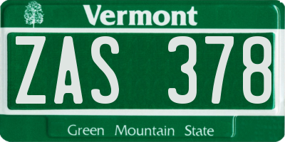 VT license plate ZAS378