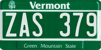 VT license plate ZAS379