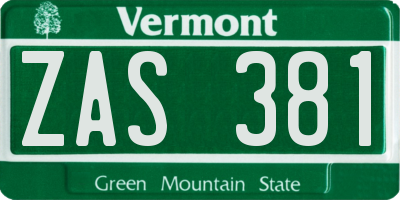 VT license plate ZAS381