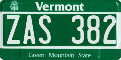 VT license plate ZAS382