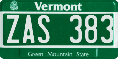 VT license plate ZAS383