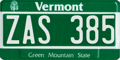 VT license plate ZAS385