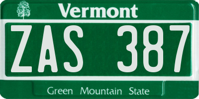 VT license plate ZAS387