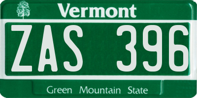 VT license plate ZAS396