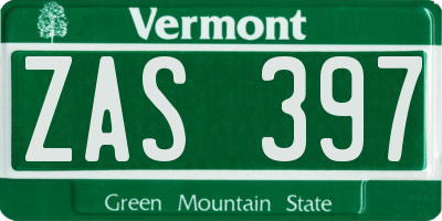 VT license plate ZAS397