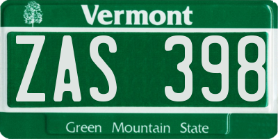 VT license plate ZAS398