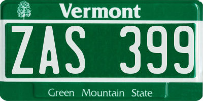 VT license plate ZAS399