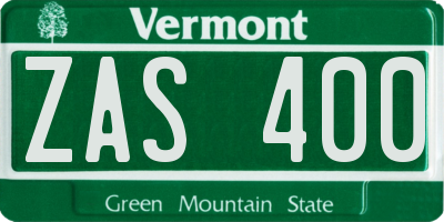 VT license plate ZAS400