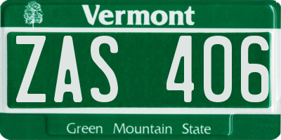 VT license plate ZAS406