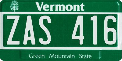 VT license plate ZAS416