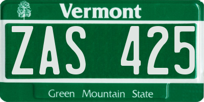 VT license plate ZAS425