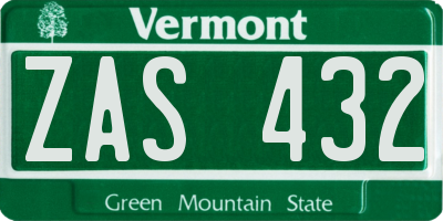VT license plate ZAS432