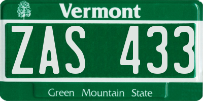 VT license plate ZAS433