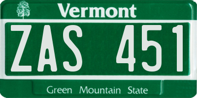 VT license plate ZAS451
