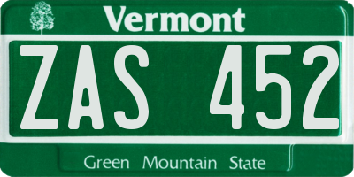 VT license plate ZAS452