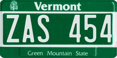 VT license plate ZAS454